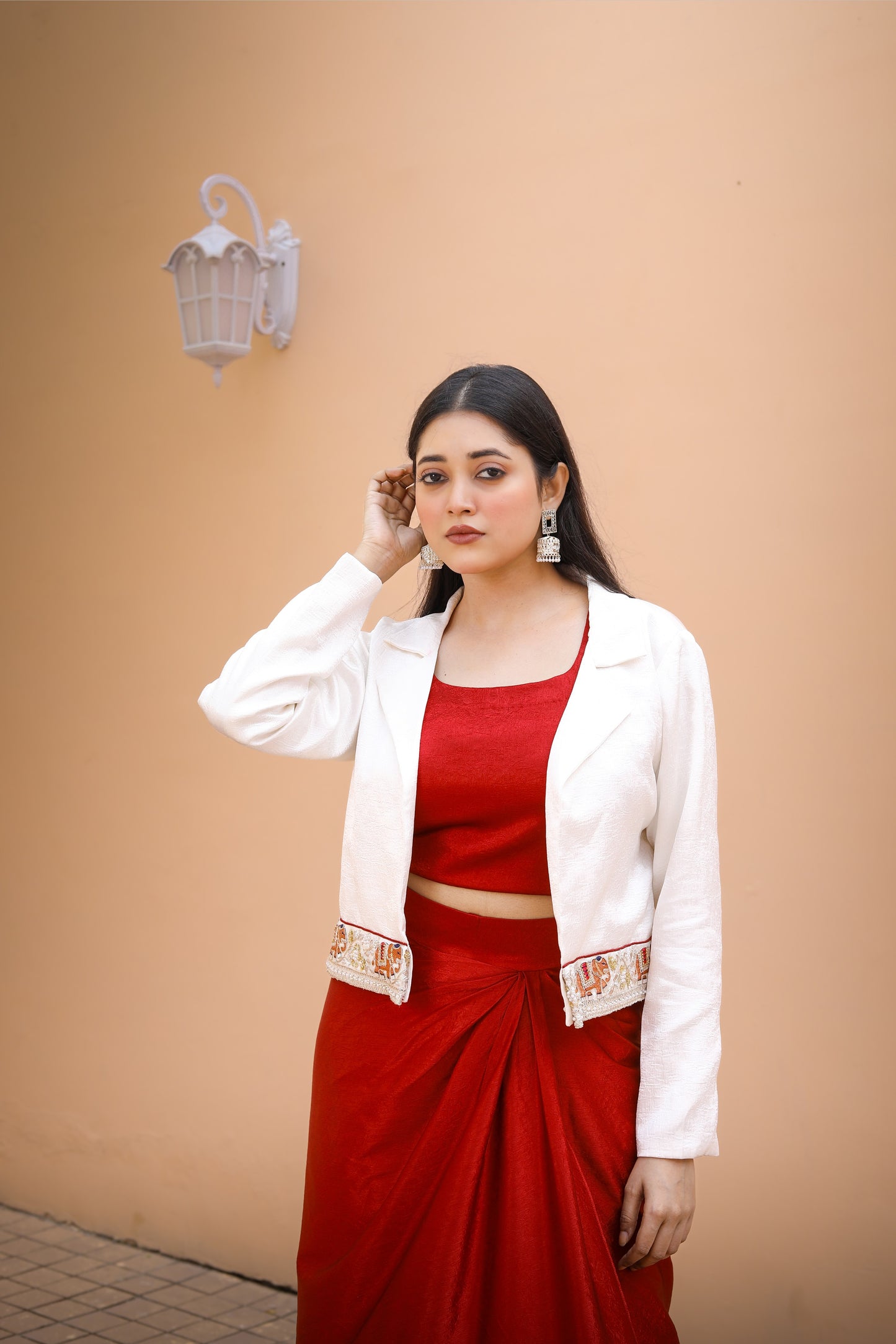 Crimson Grace Drape Skirt And Jacket  Set