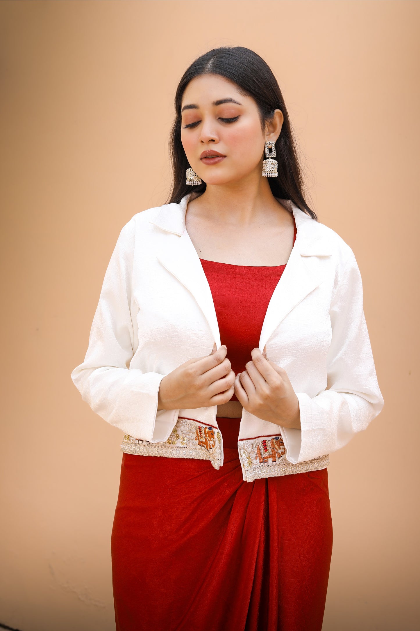 Crimson Grace Drape Skirt And Jacket  Set