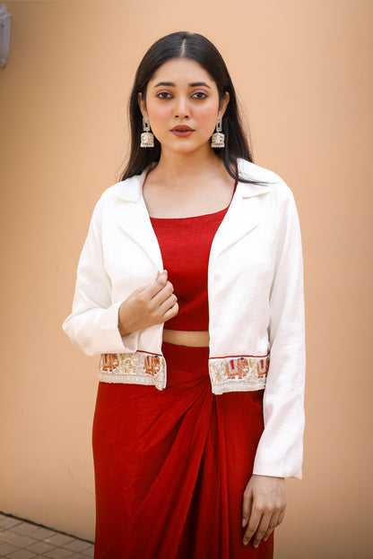 Crimson Grace Drape Skirt And Jacket  Set