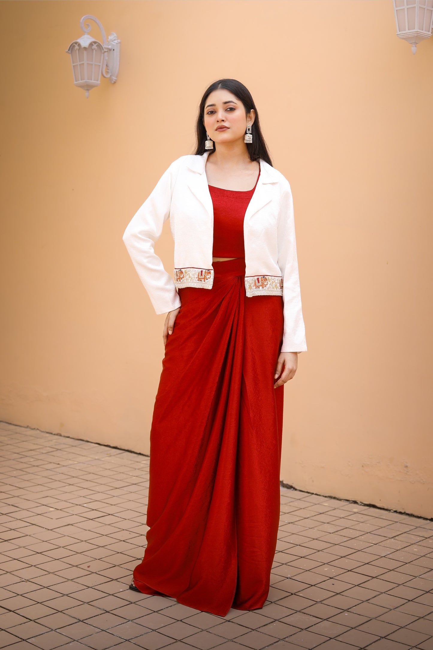 Crimson Grace Drape Skirt And Jacket  Set