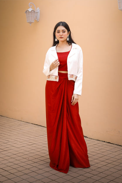 Crimson Grace Drape Skirt And Jacket  Set