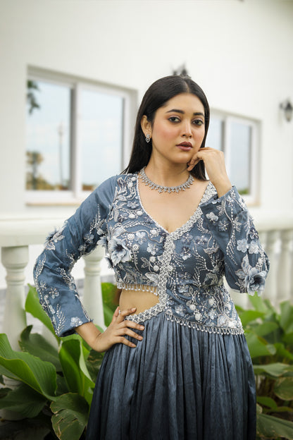 Embroidered Slate Blue Lehenga Set