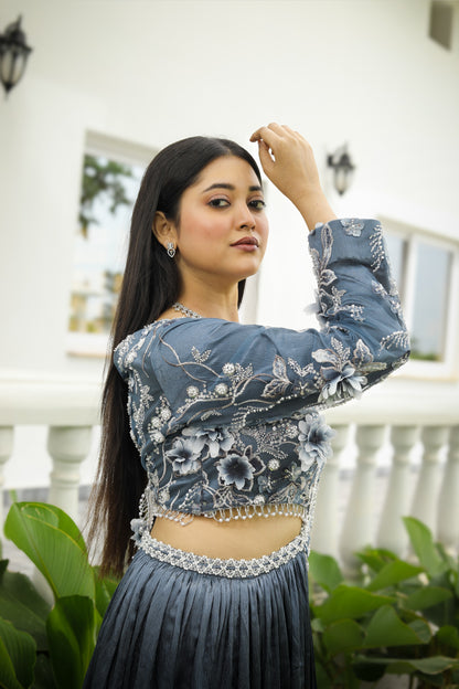 Embroidered Slate Blue Lehenga Set