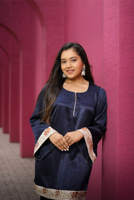 Navy Blue Embroidered Kurta Pant Set