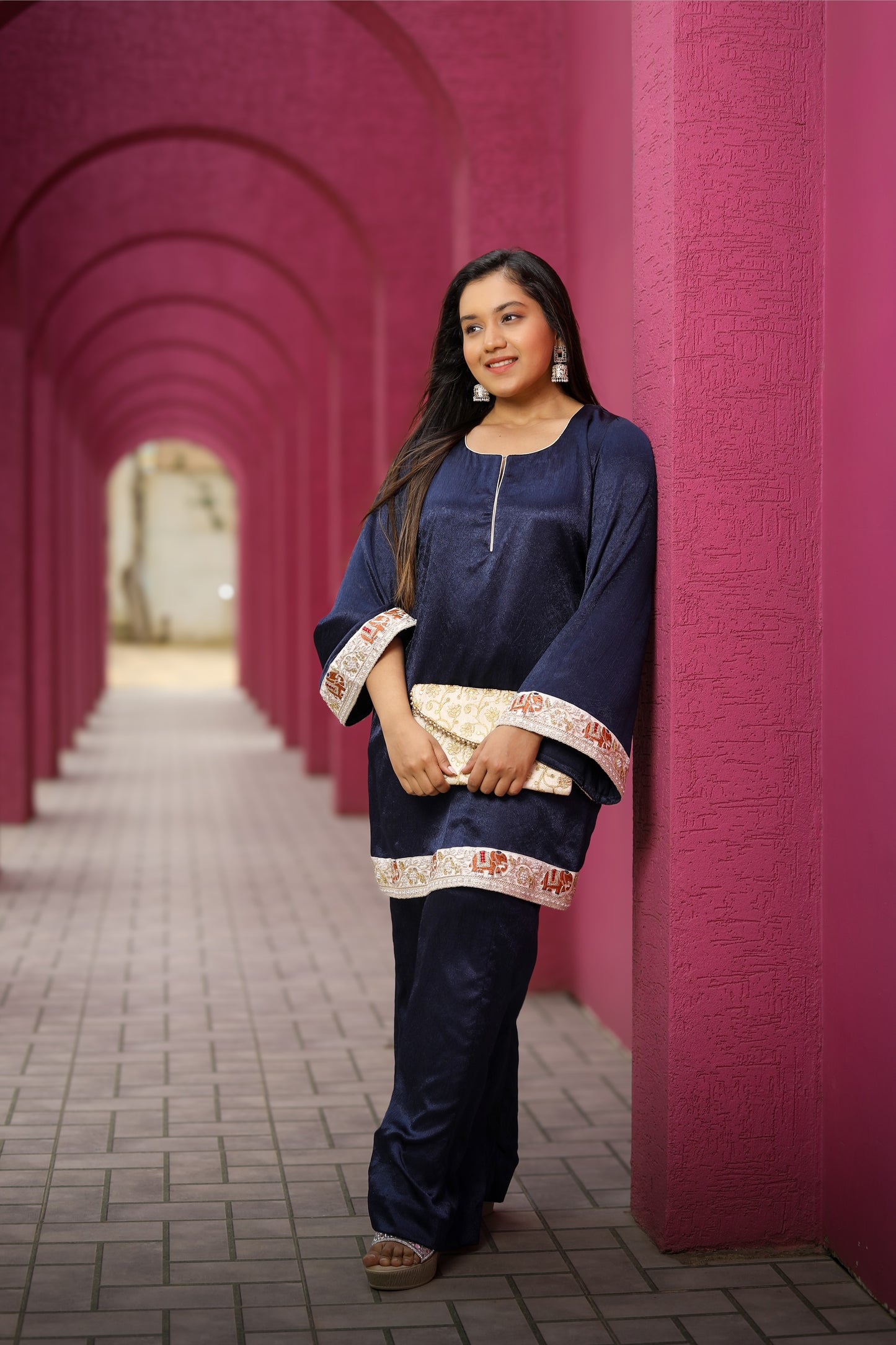 Navy Blue Embroidered Kurta Pant Set