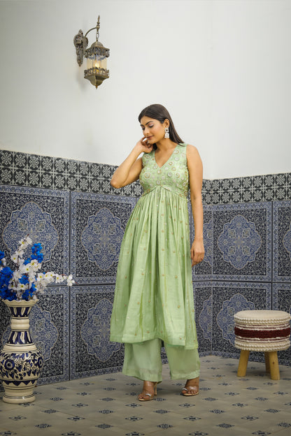 Mint Green Embroidered Kurta Set