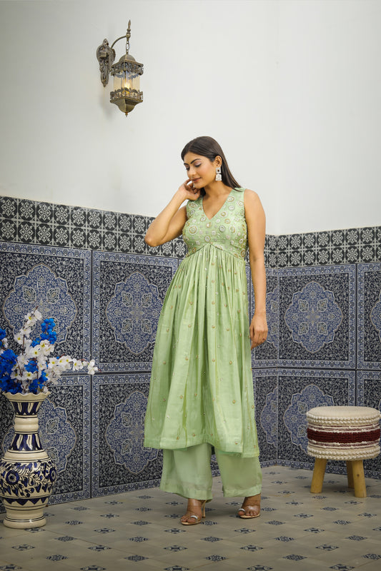 Mint Green Embroidered Kurta Set