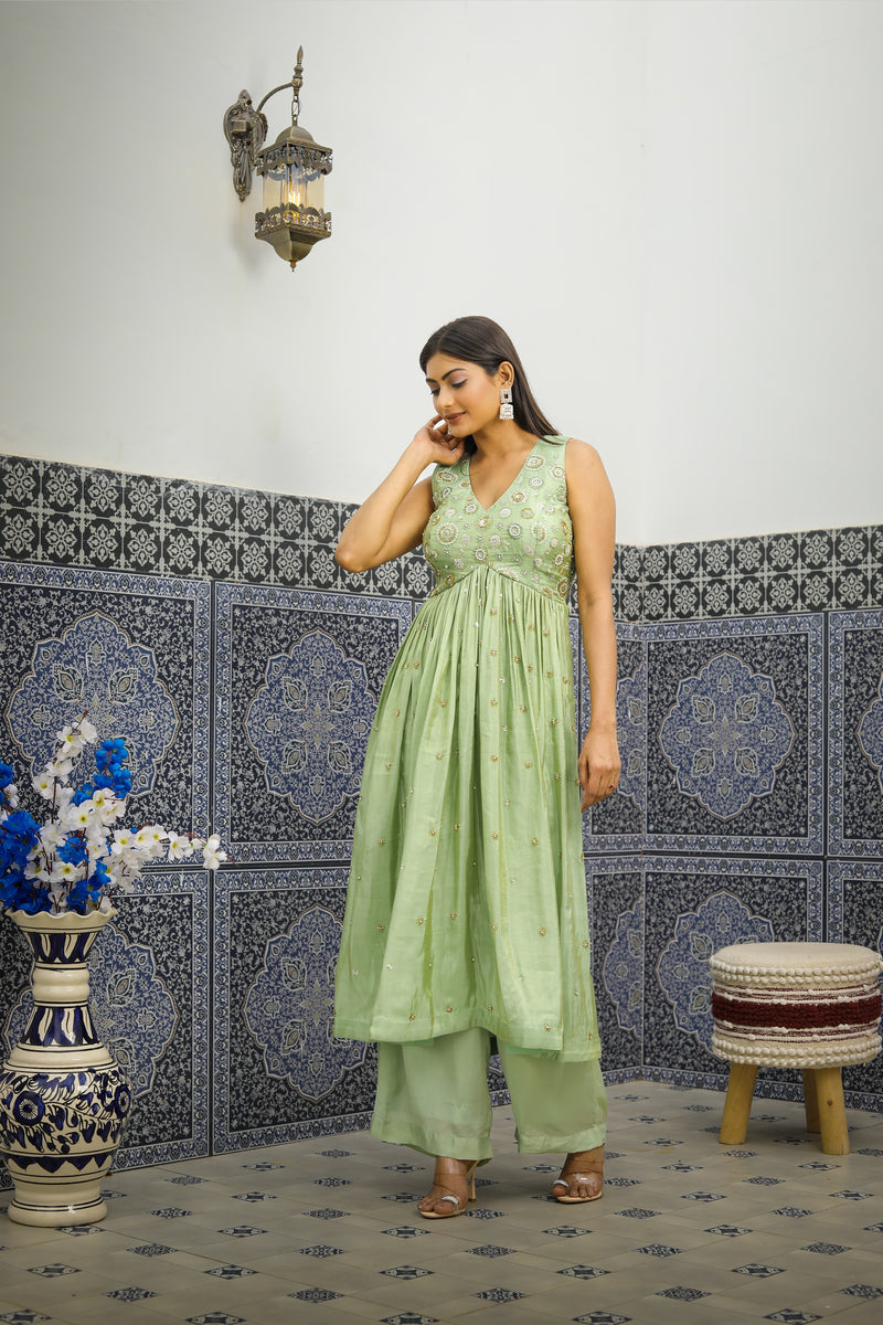 Mint Green Embroidered Kurta Set