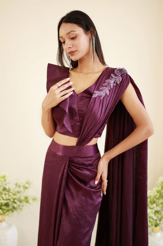 Wine eclipse drape saree