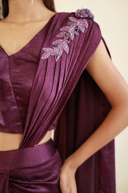 Wine eclipse drape saree