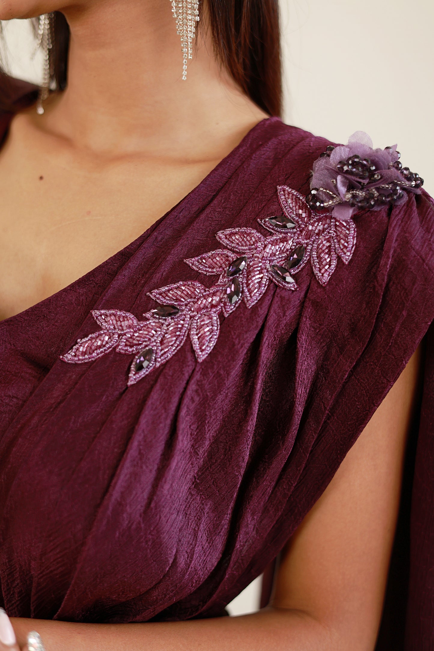 Wine eclipse drape saree