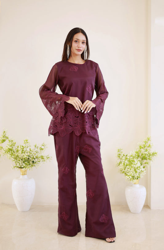 Wine Blossom Lace Co-ord Set