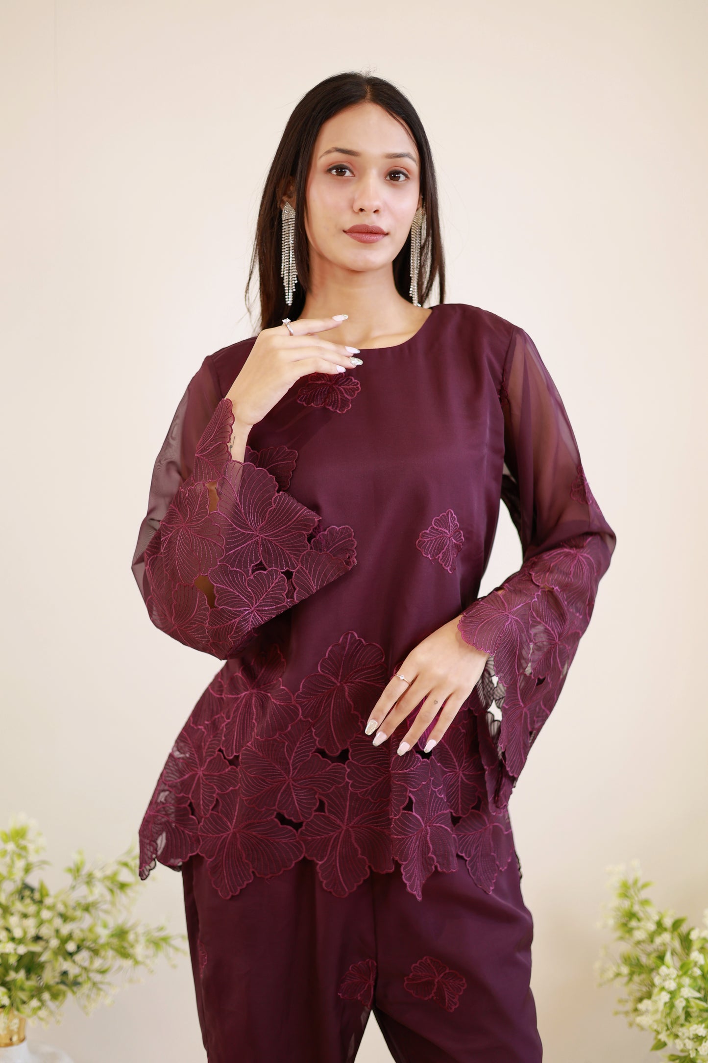 Wine Blossom Lace Co-ord Set
