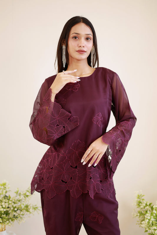 Wine Blossom Lace Co-ord Set