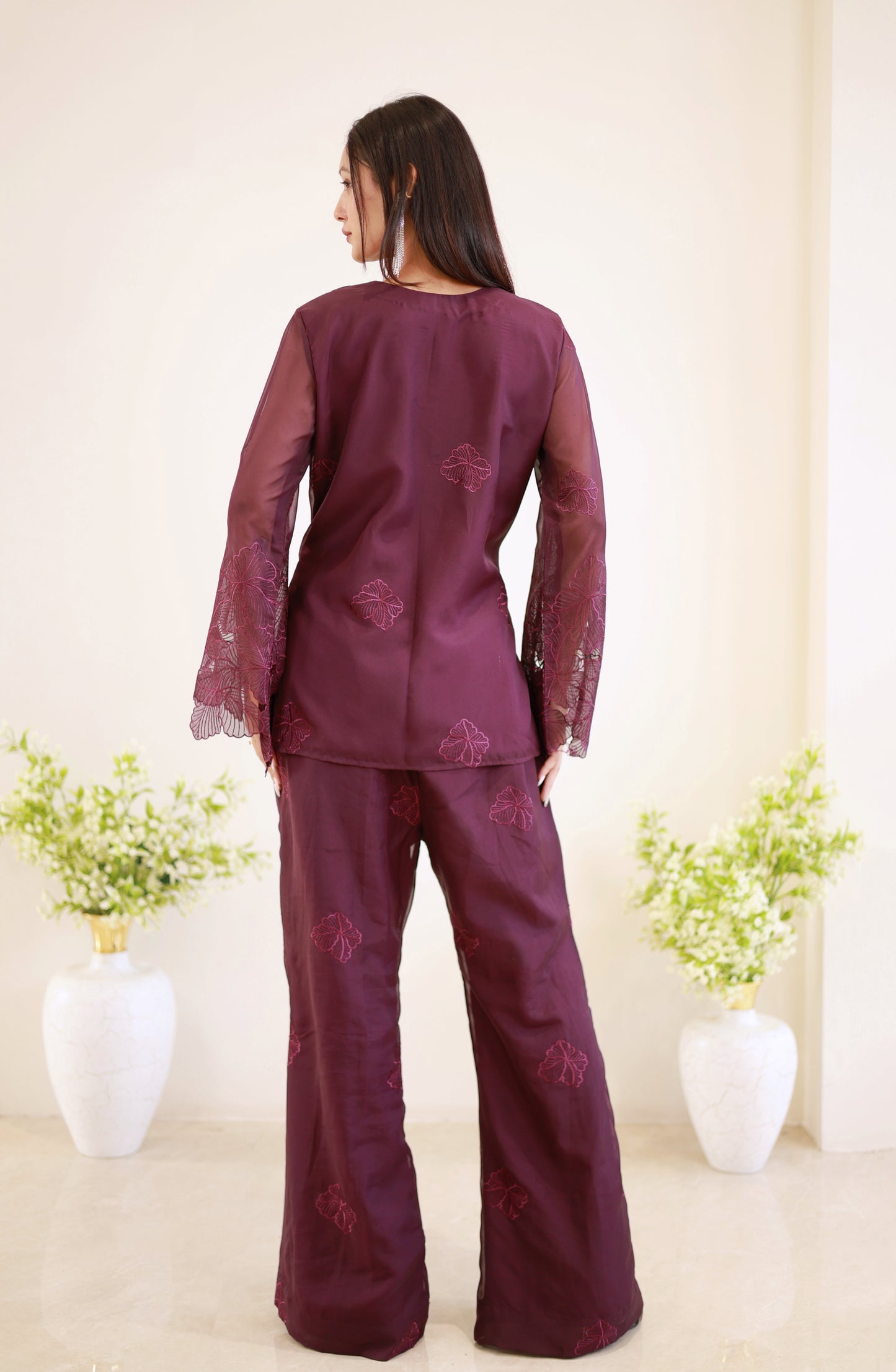 Wine Blossom Lace Co-ord Set