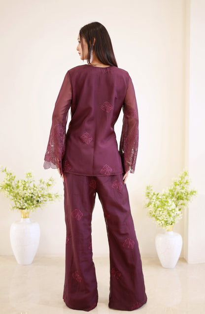 Wine Blossom Lace Co-ord Set