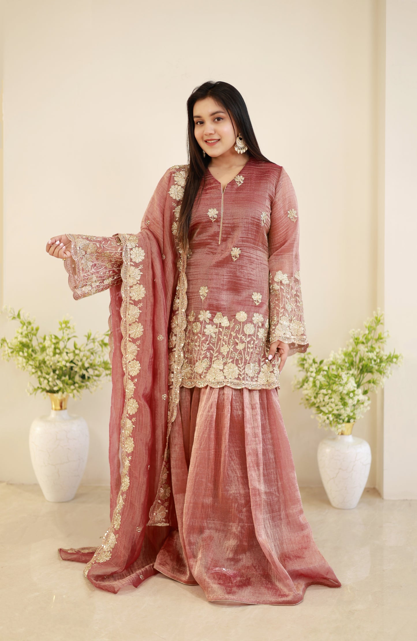 Zehra crimson Sharara set