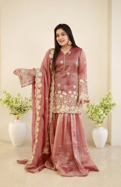 Zehra crimson Sharara set