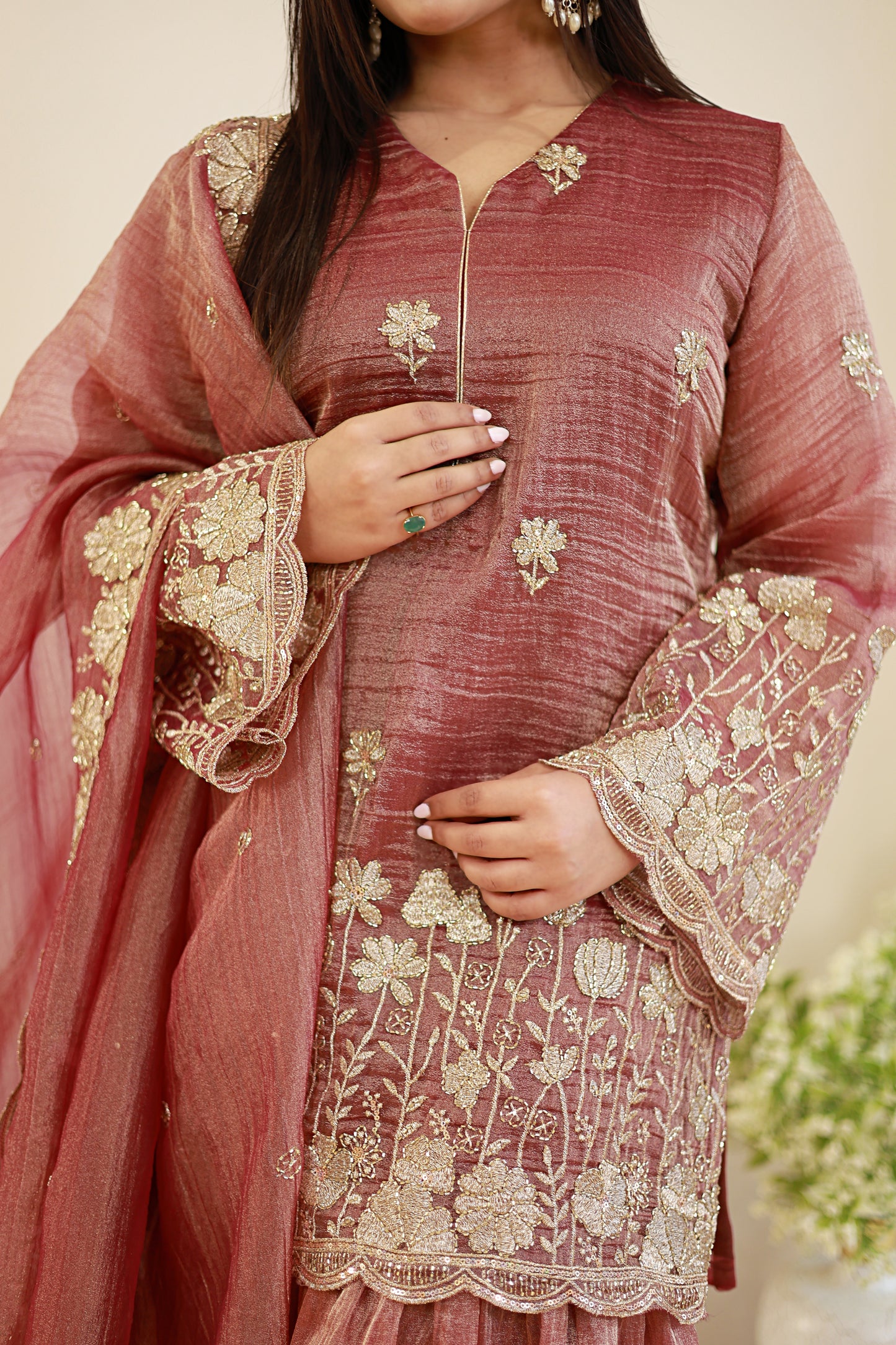 Zehra crimson Sharara set