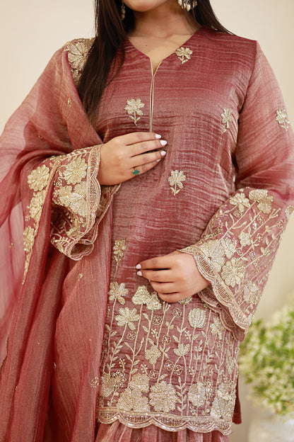 Zehra crimson Sharara set